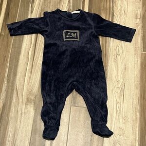 Velour Navy Blue baby footie